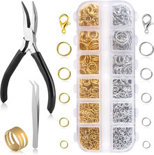 1200Pcs Silver and Gold with Pliers Jump Rings Jewelry Making Kit and Necklace C