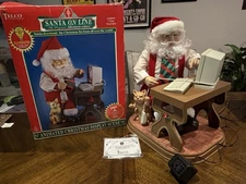 Telco Motionette Santa on Line Animated Christmas Figure Cat W/Box Works 1997