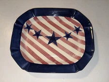 1996 Laurie Gates Patriotic Large Flag Oval Serving Dish Bowl Red White Blue