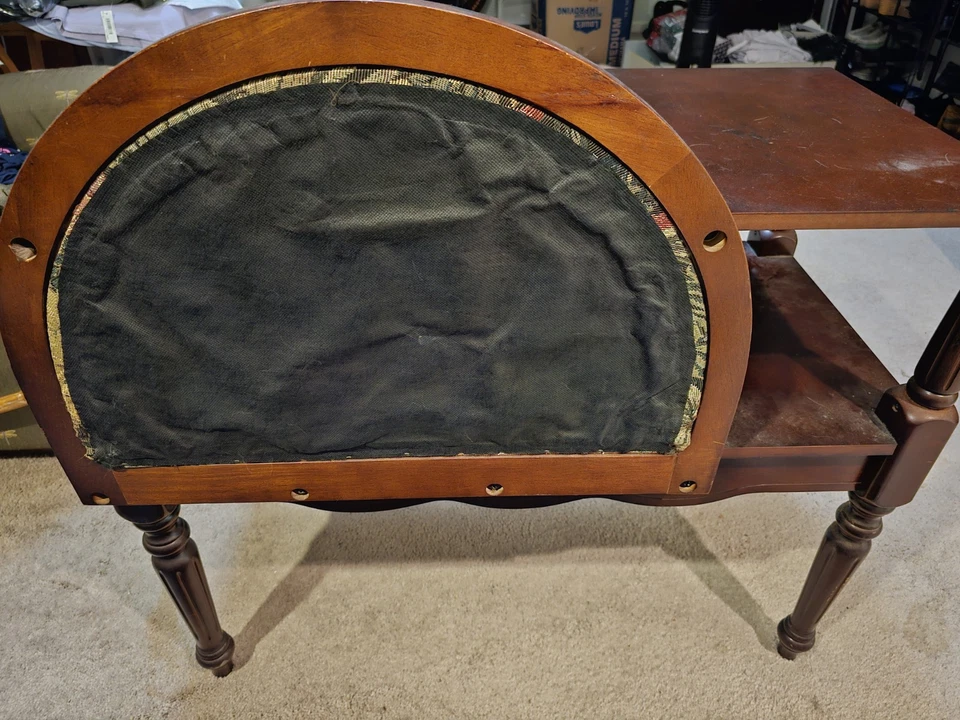 老式 20 世纪 40 年代木质八卦长椅电话座椅-古董入口家具 — 第 2/4 张图片