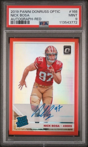 2019 Panini Donruss Optic Nick Bosa (RC) Red /15 Rated Rookie Auto 49ers PSA 9