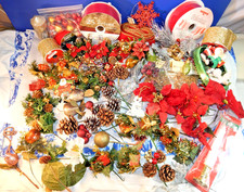 HUGE CHRISTMAS CRAFT SUPPLIES GIFT CORSAGES FLORAL PINECONES RIBBON ORNAMENT LOT
