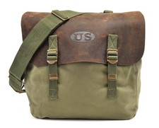 U.S. WW2  M1936 Musette Bag with Shoulder strap and Leather Flap Dark OD marked