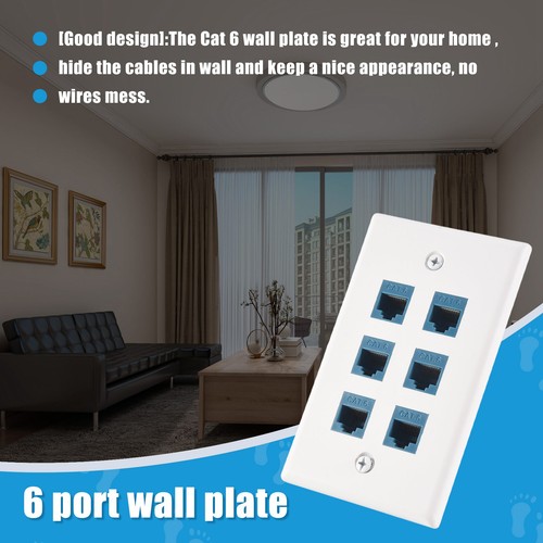 6 Ethernet Wand Platte 6 Port, Ethernet Wand Platte Buchse-Buchse Abnehmba5664 - Afbeelding 2 van 6