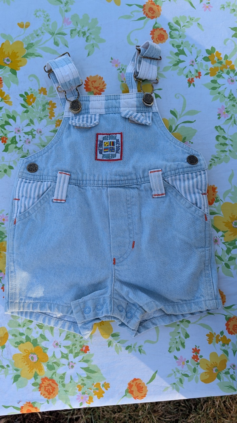 Vintage Okie-Dokie Kids Striped Overalls Bibs Size 12 Months Toddler Baby