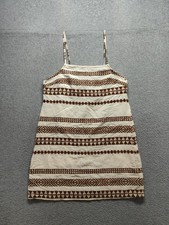 Aerie Women Mini Dress S Brown White Jacquard Pattern Square Neck Straps Casual