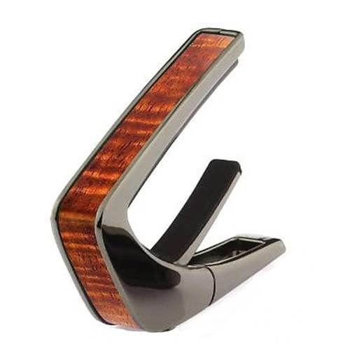Used Thalia Shell Collection Capo, Black Chrome w/ AAA Hawaiian Koa Inlay