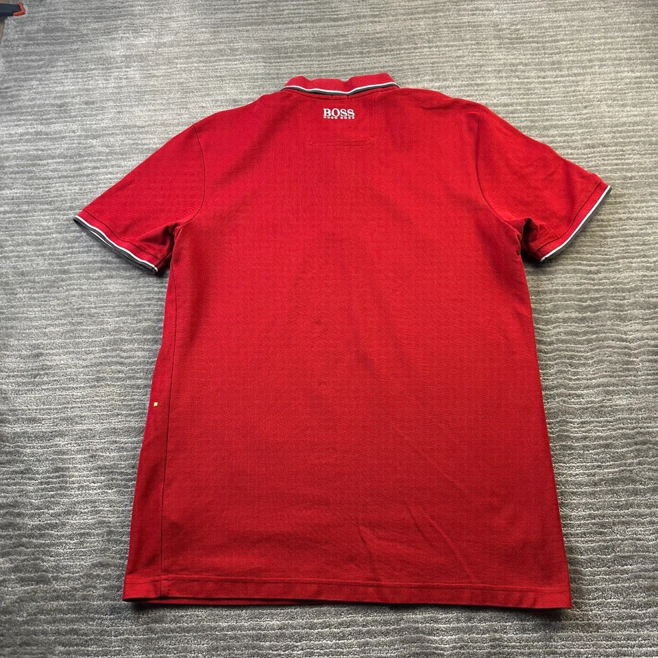 Camisa polo masculina Hugo Boss extra grande vermelha Peppo Pro ajuste moderno etiqueta verde - Imagem 2 de 4