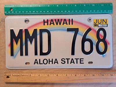 License Plate, Hawaii, 2003 Holograms, Rainbow, Passenger, MMD 768 (M=Maui)
