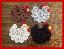 Set 4 Sottobicchieri Pollo Fatti a Mano Uncinetto Filato Multicolore Arredamento Casale