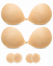 2 Pair Adhesive Sticky Bra Strapless Invisible Push Up Backless Reusable Nude