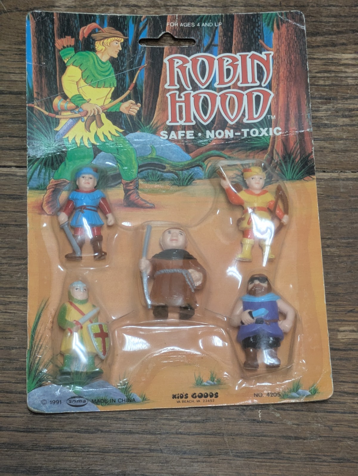 Robin Hood Safe Non-toxic Kids Goods Soma 1991. 5 Toy Figures New On Card. 