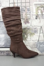 womens low kitten heel knee high boots shoes slouch ruffled pointed toe new size