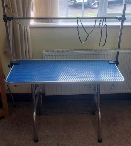 PawHut Metal Adjustable Dog Grooming Table Rubber Top Safety Slings,Refurbished
