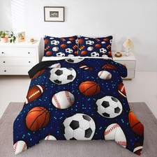 Ball Game Comforter Set for Kids Boys Teens,Baseball Duvet Insert Twin Size,B...