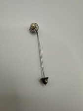 Vintage Silver Tone Faux Pearl Flower Stick Hat Pin 2.25”L