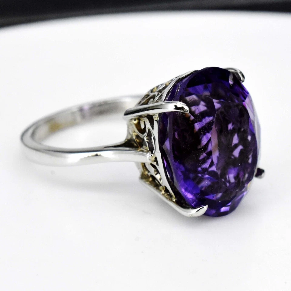 Anello dichiarazione in argento sterling 925 ametista naturale da 6,1... - Immagine 3 di 4