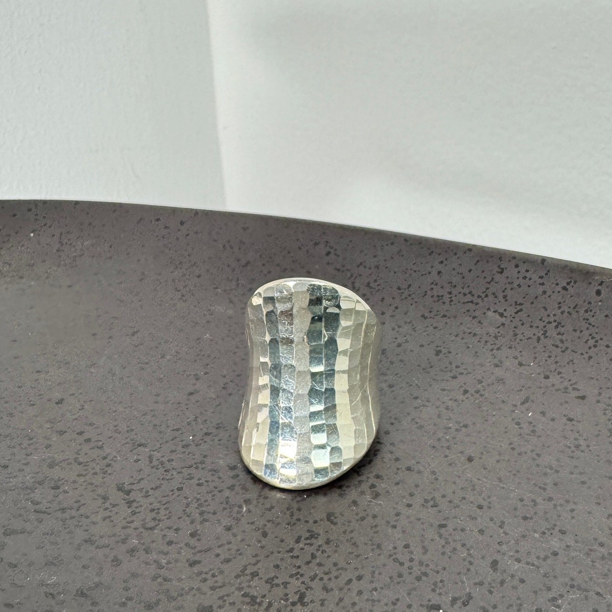 Sterling Silver Statement Ring Hammered Shiny Wid… - image 1