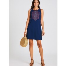 J. CREW navy shift dress with cross stitch detail size small office summer