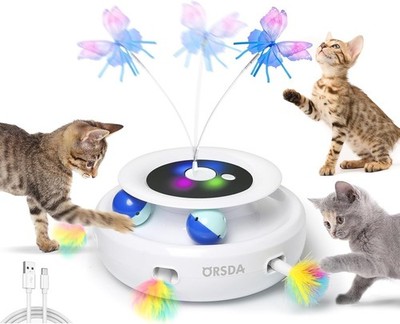 Cat Toy, 3-in-1 Automatic Interactive Electronic Moving Ambush Feather, Flutt...