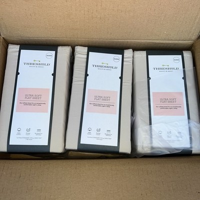 Threshold 300 Thread Ultra Soft Queen Flat Sheet 104x94 Cotton  Khaki LOT OF 3