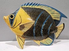 Tropical Fish Wooden Sculpture Beach Decor Handpainted 11" H x 15" L