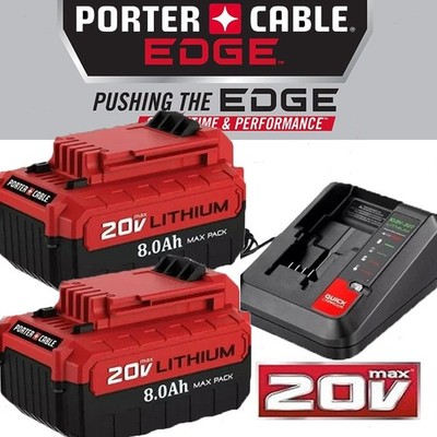 2pack For PORTER CABLE 20V 8.0AH Battery Lithium-Ion PCC680L PCC685L /Charger