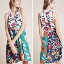ANTHROPOLOGIE Dinah Tunic Mini Dress Floral Sleeveless hi-low Colorblock Boho 10