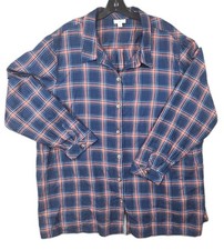 J.Jill Top Blouse Women’s Size 4X Blue Orange plaid lightweight flannel