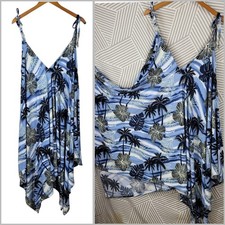 Tank Dress One Size Medium Large XL 1X Floral Blue Long Tropical Luau Hawaii