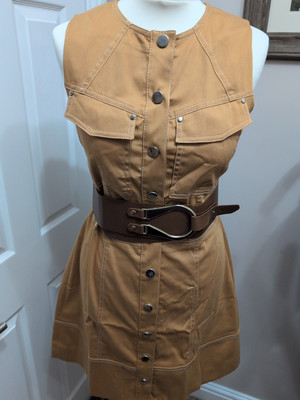 Karen Millen Kontrastnähte Utility A-Linie Gürtel Minikleid in Hellbraun UK 10