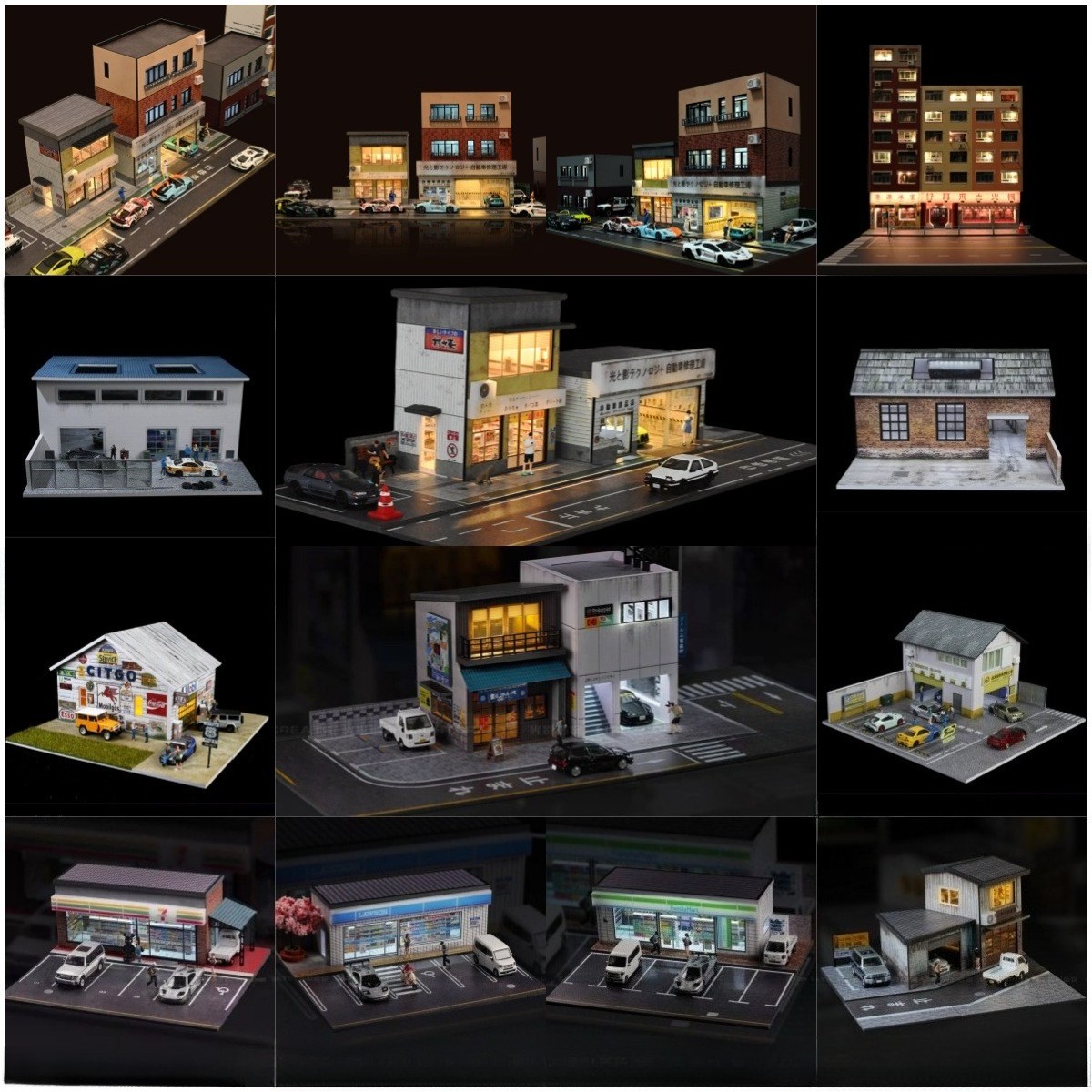 Diorama 1/64 Car Garage Model LED Lights City Store Parking