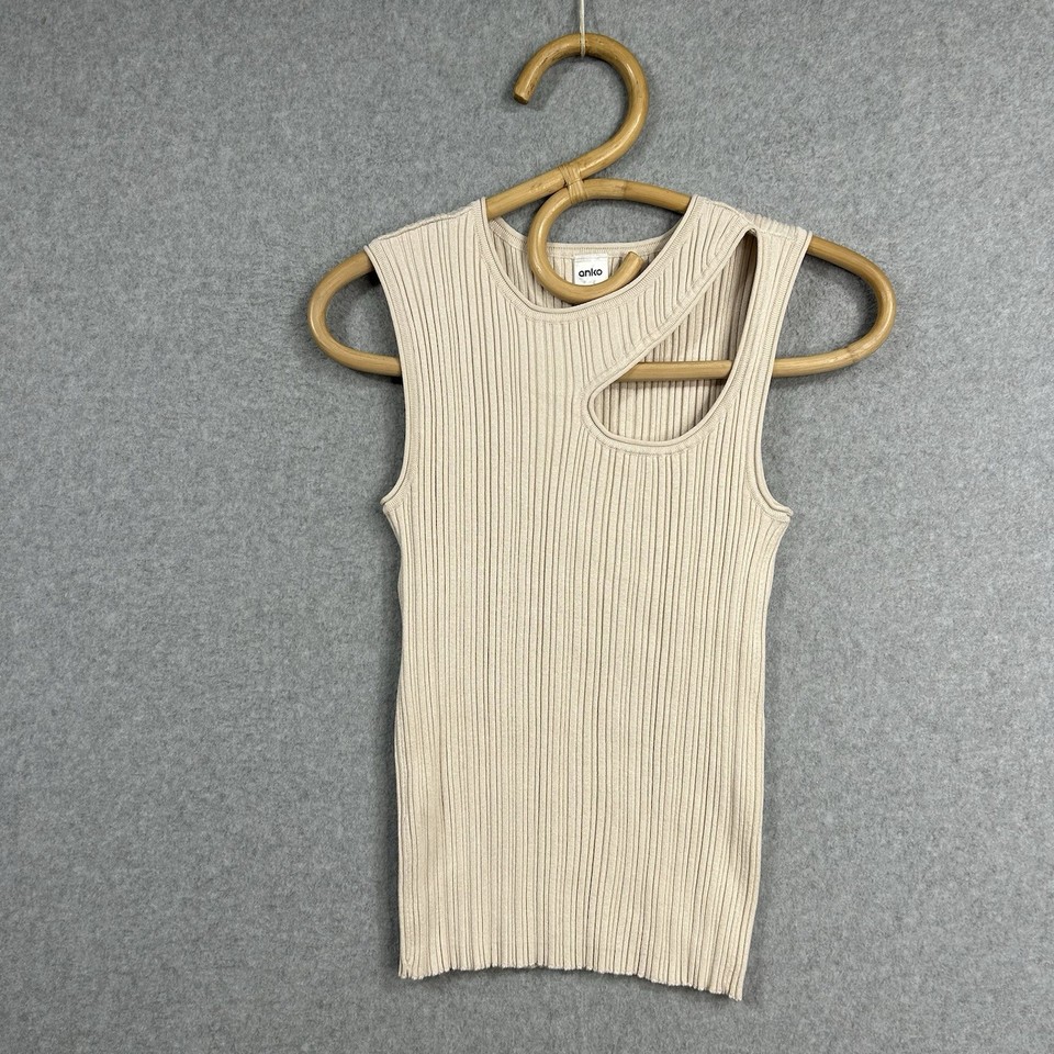 Anko Sleeveless Tank Top Size 10 Cream Viscose Blend Cut Out Detail