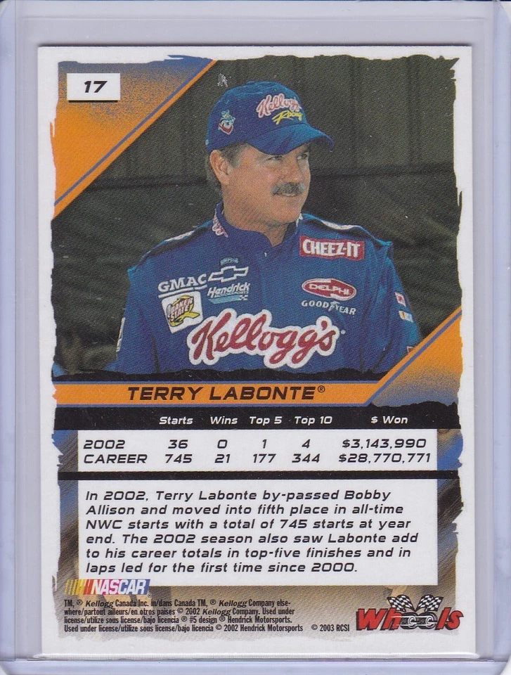 Terry Labonte 2003 Wheels High Gear card 17 - Image 2 of 2