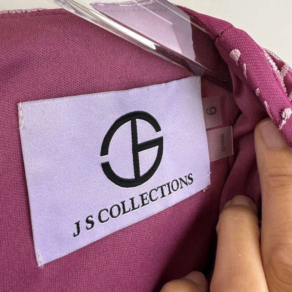 JS Collections KATIE GOWN MERMAID MAXI Dress 6 CERISE/MAUVE Embroidered HIGH-LO - Image 4 of 4