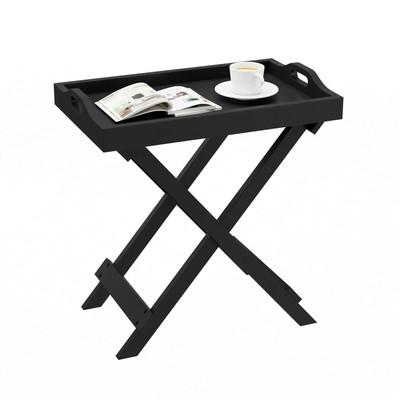 Black Wooden Folding Table Tray Removable Top End Table Entryway Home Decor