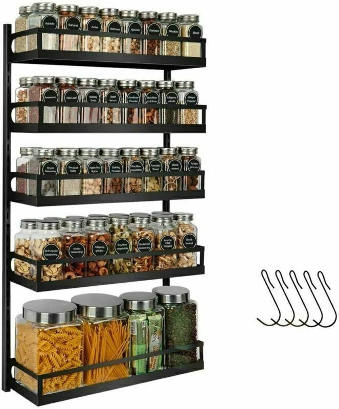 Wall Mount Spice Rack Organizer 5 Tier Adjustable Hanging Shelf Storage Kitchen