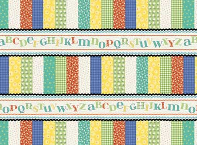 Red Rooster Patchwork Pals Alphabet Border Stripe Kids Baby Cotton Fabric YARD