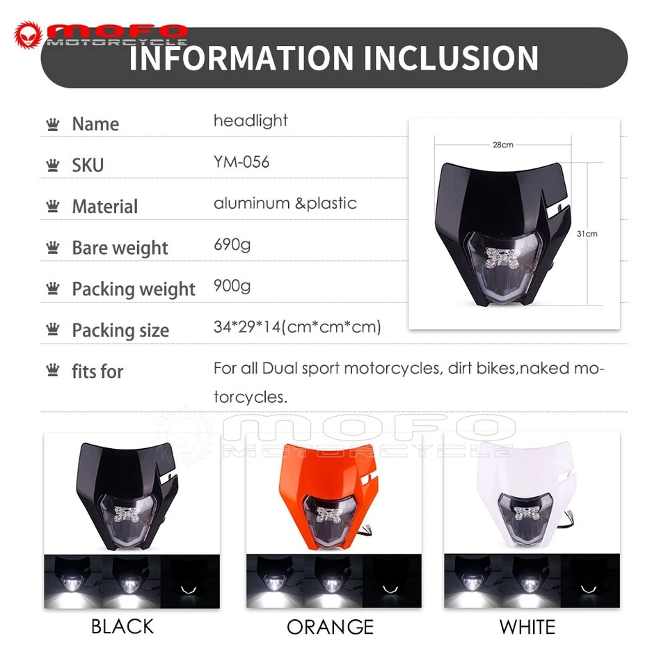 Faro LED con máscara para Honda CRF450R CRF250X CRF230F KTM Yamaha TTR230 EXC300 Foto 3 de 4