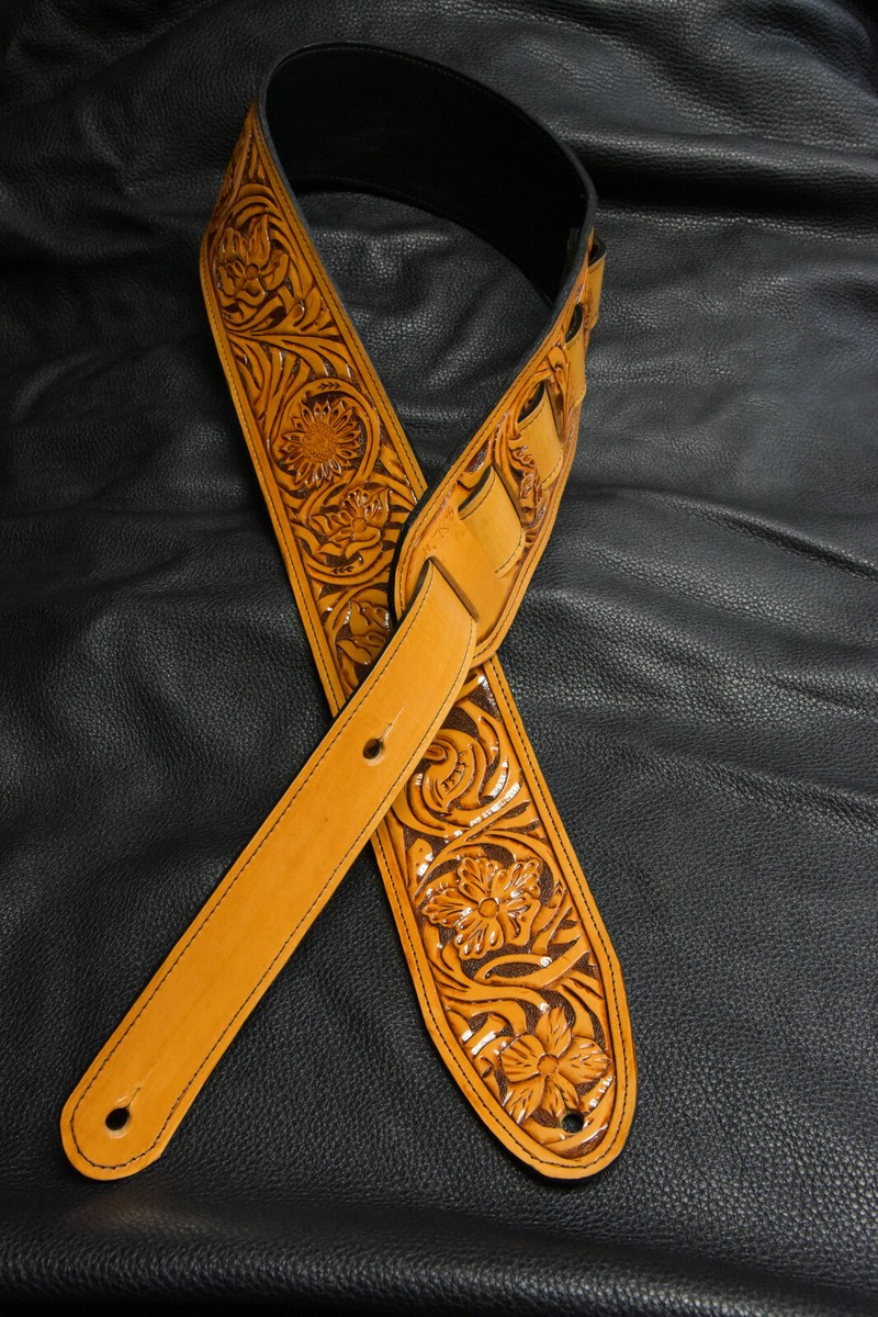 todayful ストラップ Leather guitar strap all hand tooled and dyed 3