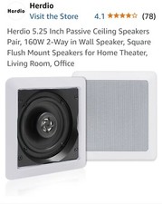 Herdio 5.25" Kitchen Cafe Ceiling Speakers Wired 160W Flush Mount Wall Speakers
