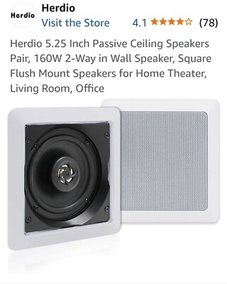 Herdio 5.25'' Kitchen Cafe Ceiling Speakers Wired 160W Flush Mount Wall Speakers
