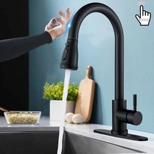 Touch Sensor Kitchen Faucet Swivel Pull Down Sprayer Sink Mixer Taps Matte Black