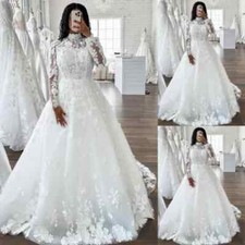 High Neck Wedding Dresses Lace Applique Long Sleeves Vintage Bridal Gowns Custom
