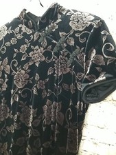 David Warren NY Womens Size 14 Maxi Dress Asian Inspired Black Floral Velour