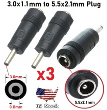 x3 Copper DC Power Connector 5.5mmx2.1mm Female to 3.0mmx1.1mm Male Adapter (L)