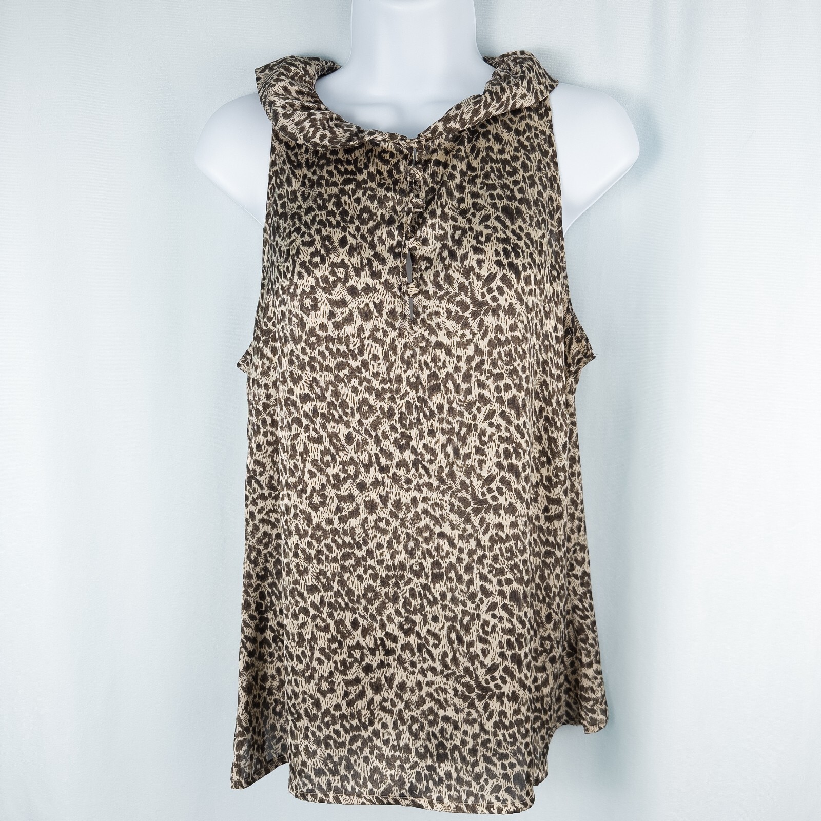 Soft Surroundings Sleeveless Ruffled Collar Leopard Print Top Womens Medium