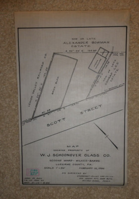 Vintage 1930 Blueprint W.J. Schoonover Glass Co Corp Luzerne County Pa