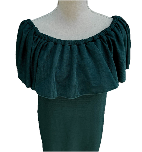 Womens Mermaid Flounce Large (14-16) Dress Off Shoulder Ruffled Dark Green NWT - Picture 2 of 16