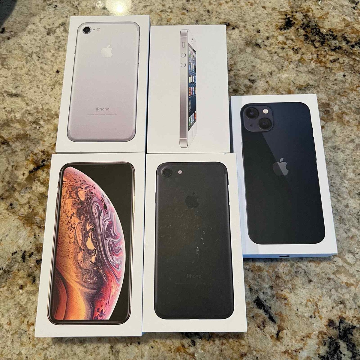 iPhone Boxes Set of 5. BOX ONLY for iPhone 5, 7, 7, 13, XS